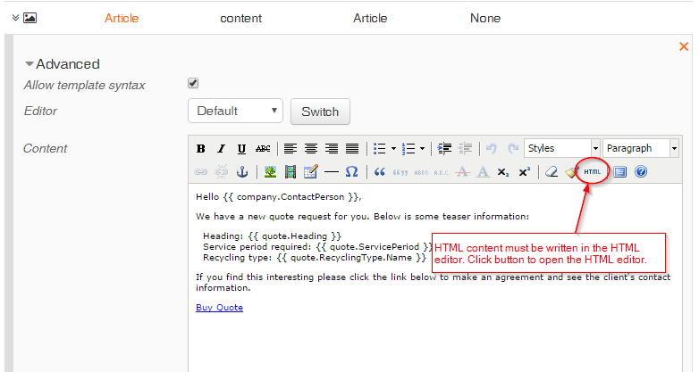 email article content