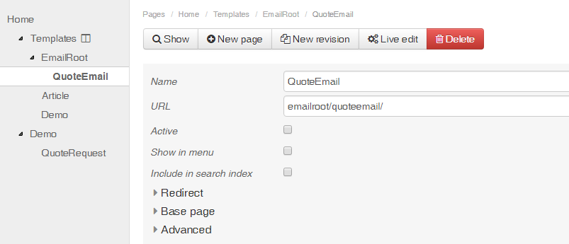 Email template pages