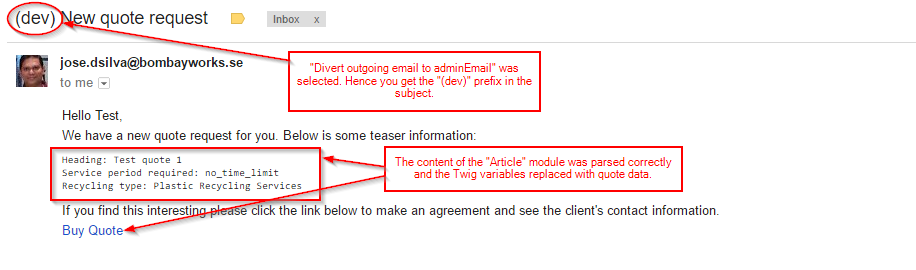 Quote email